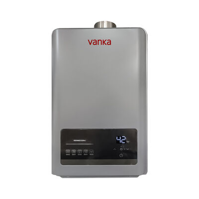 12L เครื่องทําน้ําอุ่นแบบเทอร์โมสตติกไร้ถัง สีเทา ท่อควันคู่